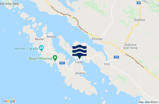 Mapa da tábua de marés em Tijesno, Croatia