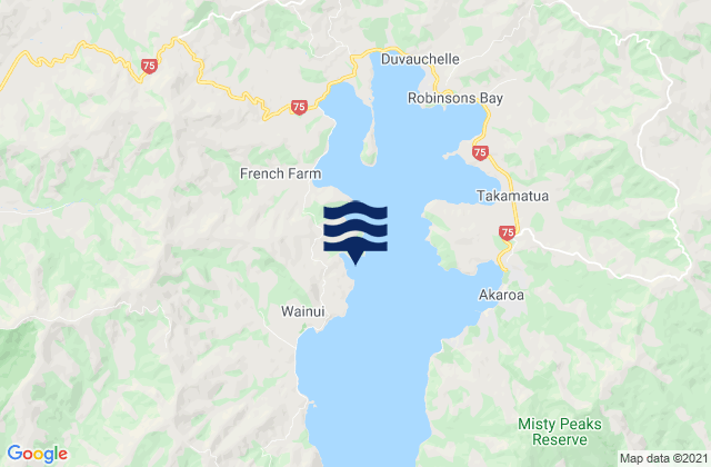 Mapa da tábua de marés em Tikao Bay, New Zealand
