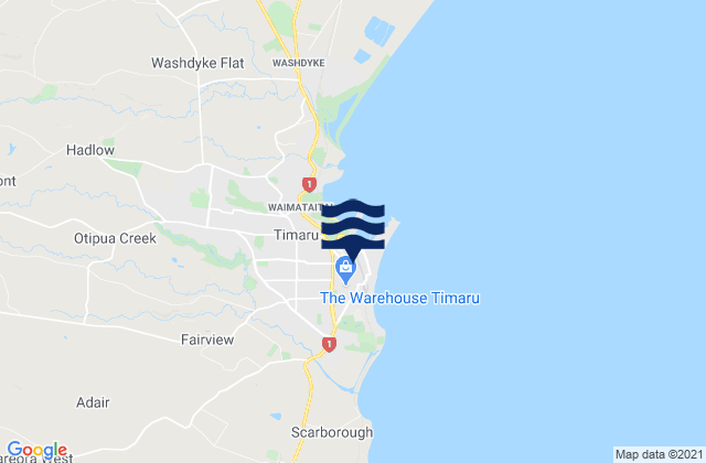 Mapa da tábua de marés em Timaru, New Zealand