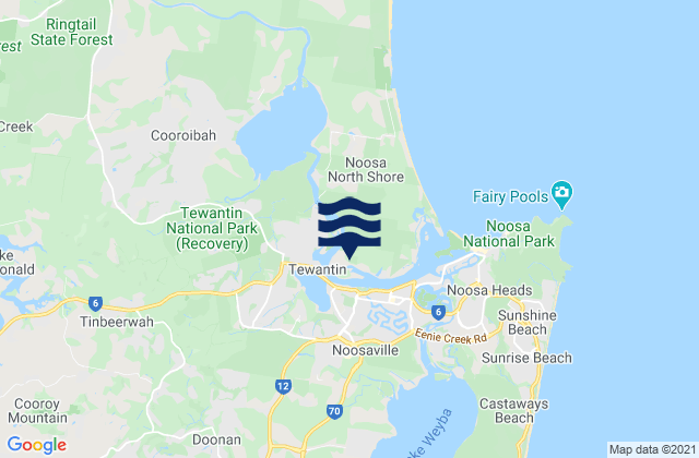 Mapa da tábua de marés em Tinbeerwah, Australia