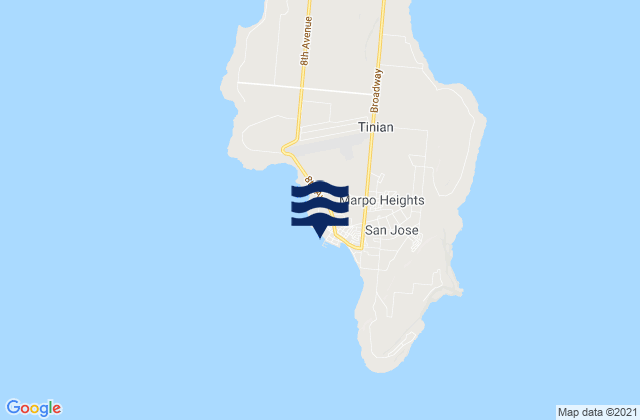 Mapa da tábua de marés em Tinian Island, Northern Mariana Islands