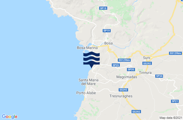 Mapa da tábua de marés em Tinnura, Italy