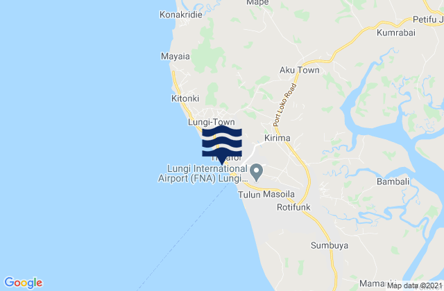 Mapa da tábua de marés em Tintafor, Sierra Leone