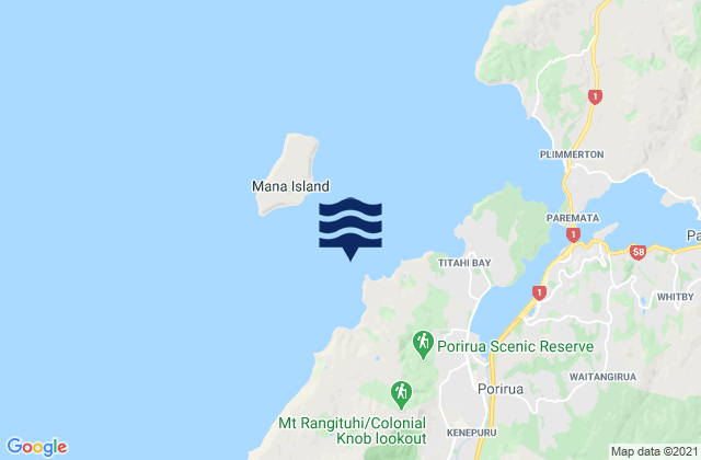 Mapa da tábua de marés em Tirau Bay, New Zealand