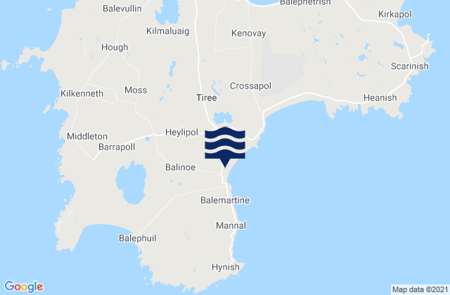 Mapa da tábua de marés em Tiree, United Kingdom
