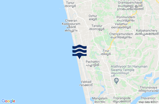 Mapa da tábua de marés em Tirur, India