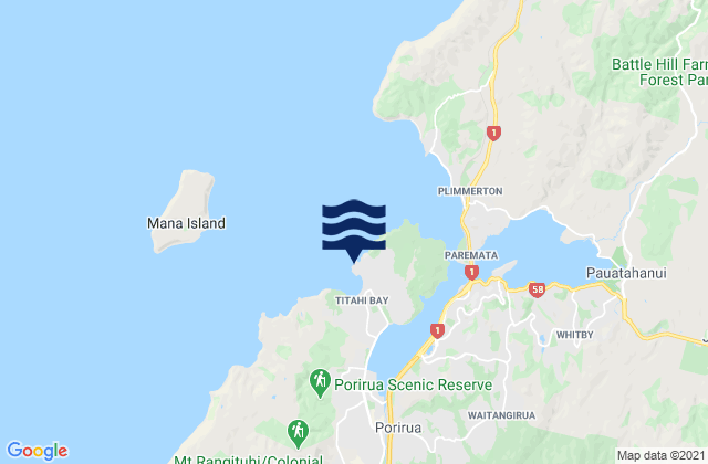 Mapa da tábua de marés em Titahi Bay, New Zealand