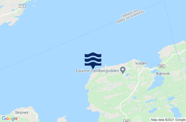 Mapa da tábua de marés em Tjeldbergodden, Norway