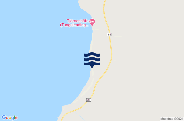 Mapa da tábua de marés em Tjörneshreppur, Iceland