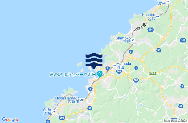 Mapa da tábua de marés em To-No-Ura (Hamada), Japan