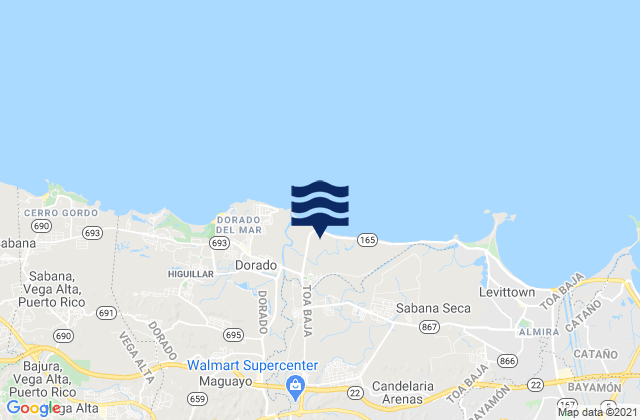 Mapa da tábua de marés em Toa Baja Barrio-Pueblo, Puerto Rico