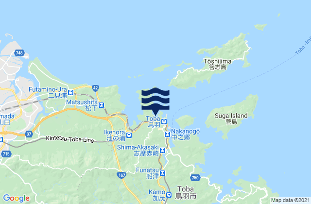 Mapa da tábua de marés em Toba-shi, Japan