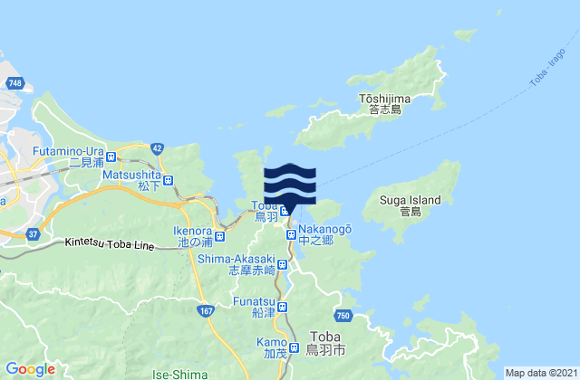 Mapa da tábua de marés em Toba, Japan