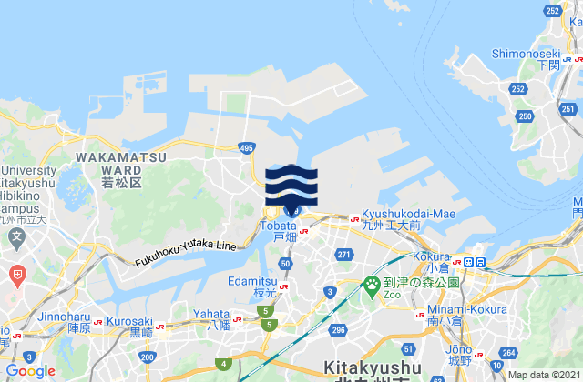 Mapa da tábua de marés em Tobata, Japan