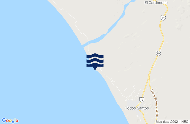 Mapa da tábua de marés em Todos Santos (mainland), Mexico