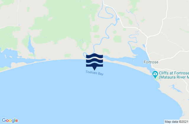 Mapa da tábua de marés em Toetoes Bay, New Zealand