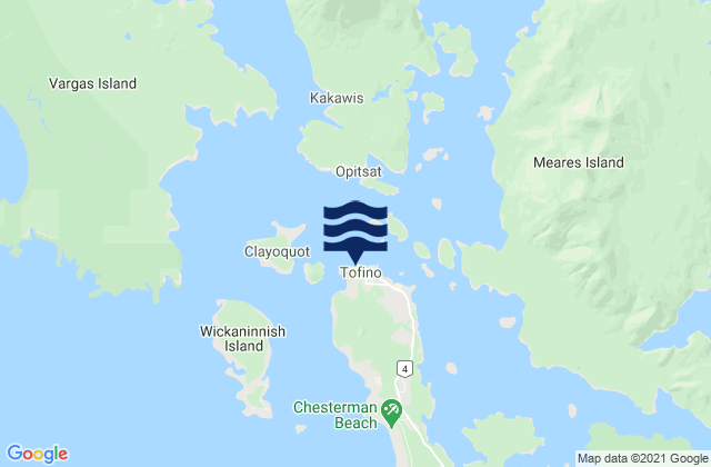 Mapa da tábua de marés em Tofino, Canada