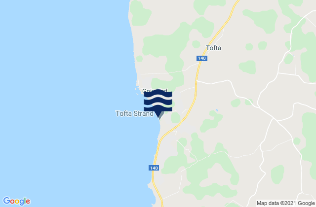 Mapa da tábua de marés em Tofta strand, Sweden