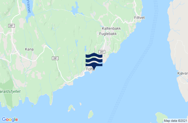 Mapa da tábua de marés em Tofte, Norway