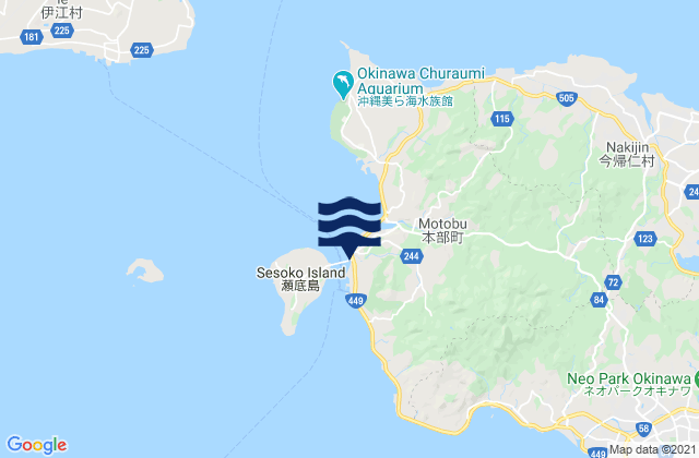 Mapa da tábua de marés em Toguchi-kō, Japan