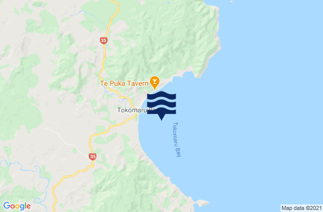 Mapa da tábua de marés em Tokomaru Bay, New Zealand