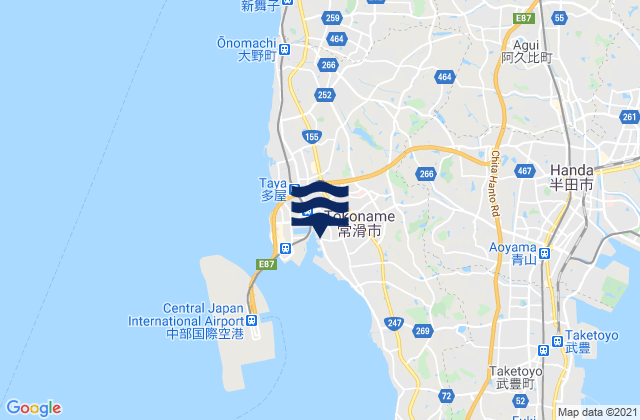Mapa da tábua de marés em Tokoname-shi, Japan