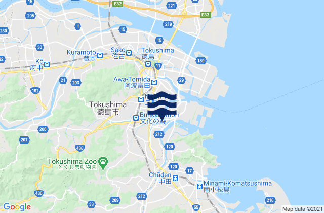 Mapa da tábua de marés em Tokushima Shi, Japan