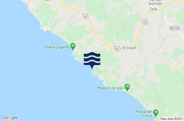 Mapa da tábua de marés em Tola, Nicaragua