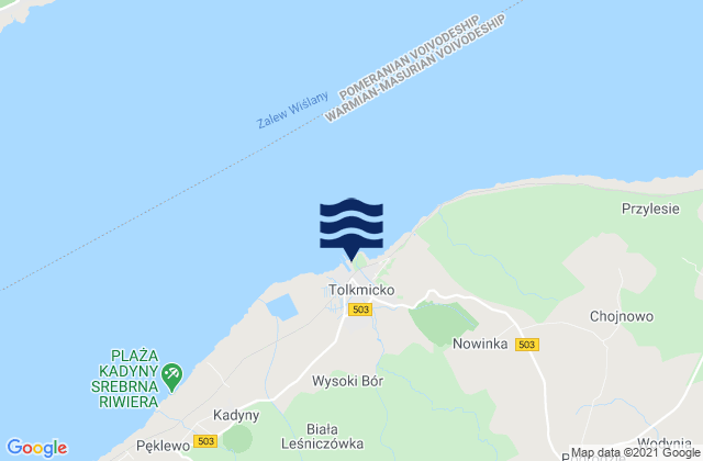 Mapa da tábua de marés em Tolkmicko, Poland