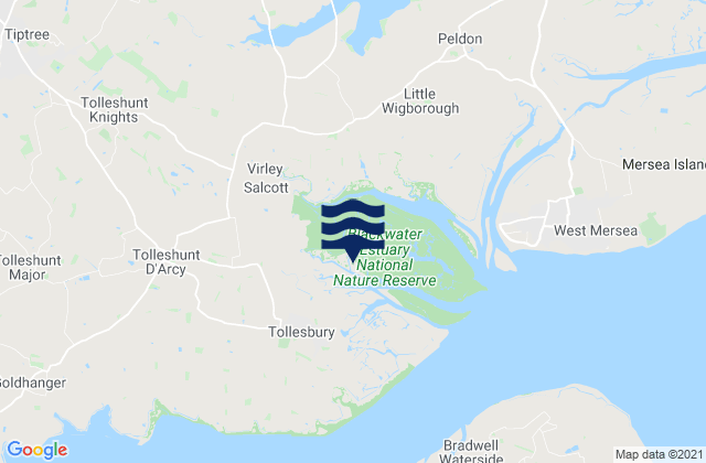 Mapa da tábua de marés em Tollesbury, United Kingdom