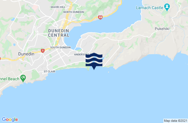 Mapa da tábua de marés em Tomahawk Beach, New Zealand