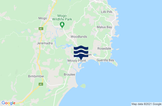 Mapa da tábua de marés em Tomakin Beach, Australia