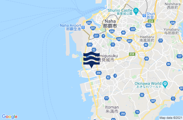 Mapa da tábua de marés em Tomigusuku-shi, Japan
