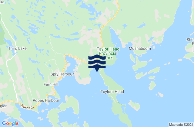 Mapa da tábua de marés em Tomlee Bay, Canada