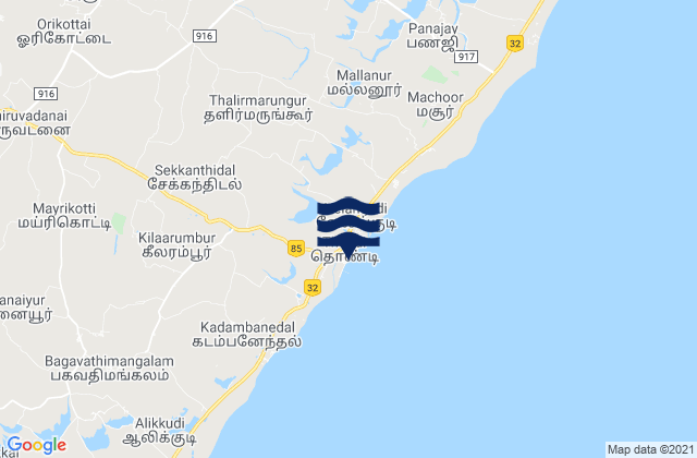 Mapa da tábua de marés em Tondi, India