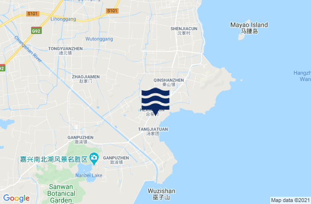 Mapa da tábua de marés em Tongyuan, China