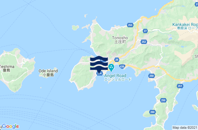 Mapa da tábua de marés em Tonoshō, Japan