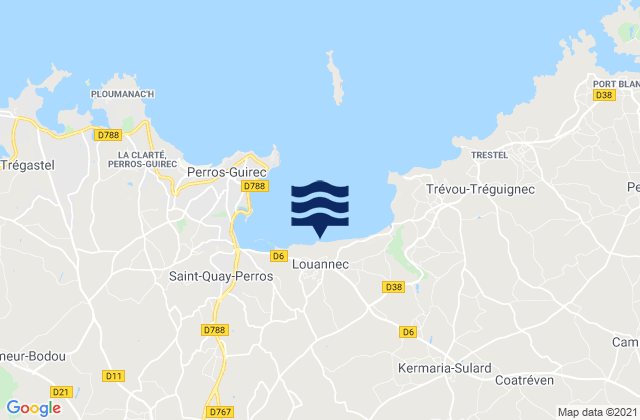 Mapa da tábua de marés em Tonquédec, France