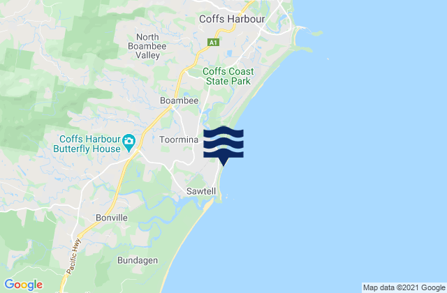 Mapa da tábua de marés em Toormina, Australia