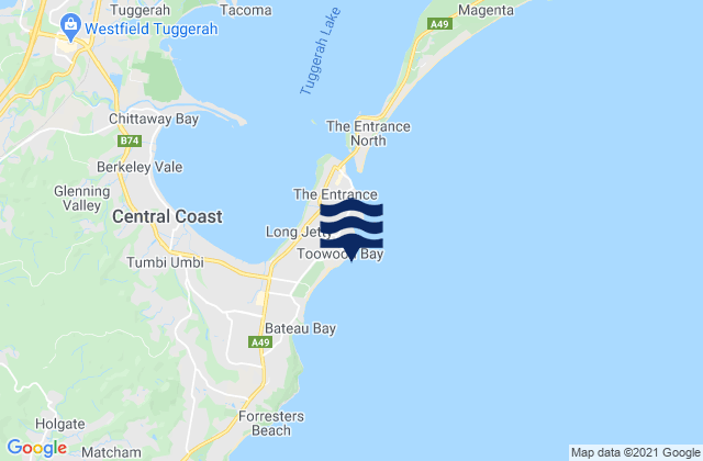 Mapa da tábua de marés em Toowoon Bay, Australia