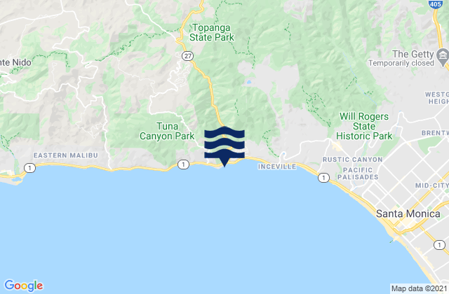 Mapa da tábua de marés em Topanga Beach, United States