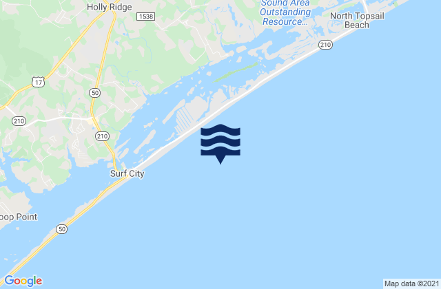 Mapa da tábua de marés em Topsail Island, United States