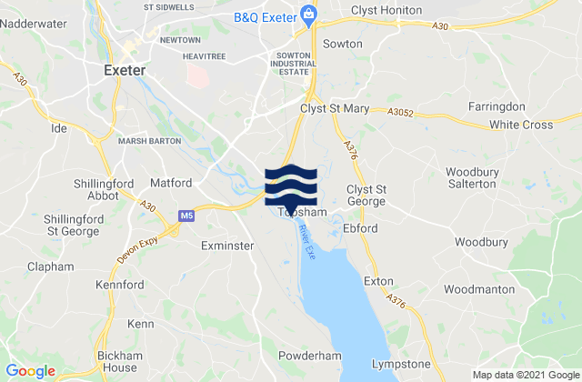 Mapa da tábua de marés em Topsham, United Kingdom