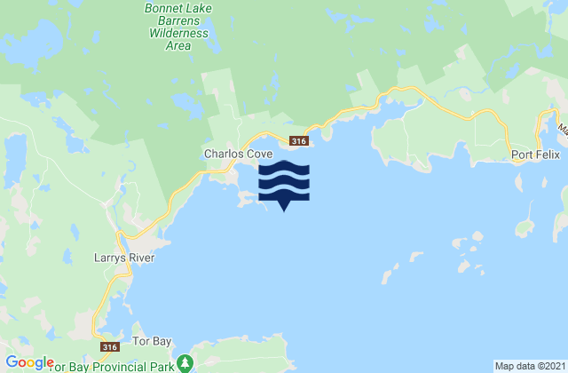 Mapa da tábua de marés em Tor Bay, Canada