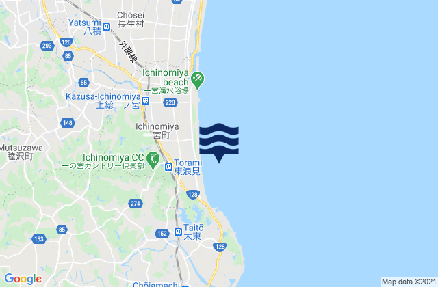 Mapa da tábua de marés em Torami, Japan