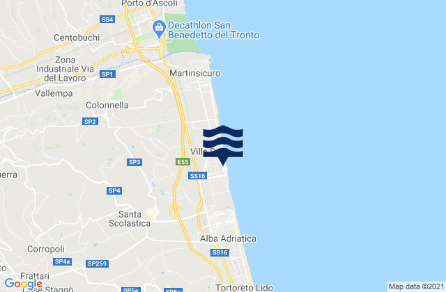Mapa da tábua de marés em Torano Nuovo, Italy
