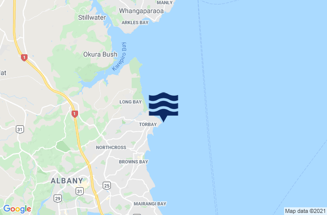 Mapa da tábua de marés em Torbay, New Zealand