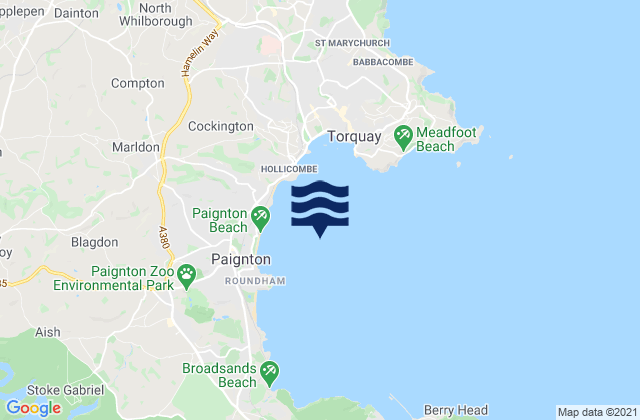 Mapa da tábua de marés em Torbay, United Kingdom