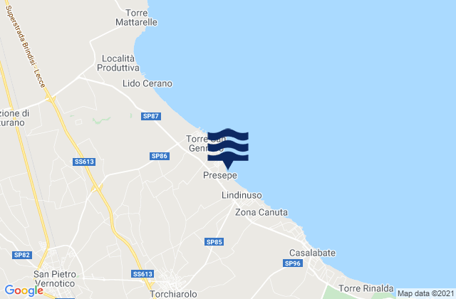 Mapa da tábua de marés em Torchiarolo, Italy