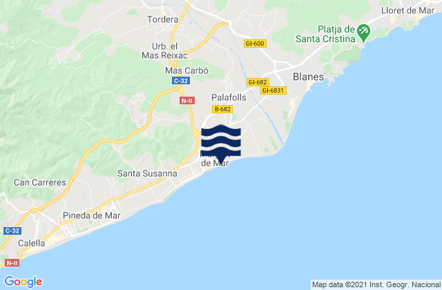 Mapa da tábua de marés em Tordera, Spain